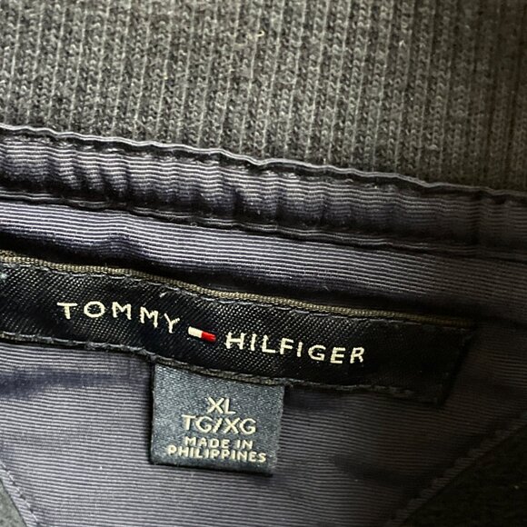 Tommy Hilfiger Mens Navy Full Zip Mock Neck Track Jacket Red Accents XL - Picture 7 of 9